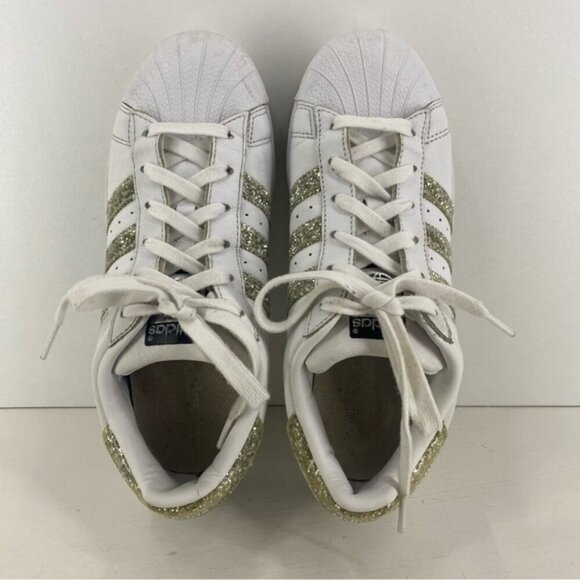 Adidas Originals White champagne/gold Glitter Sneakers Youth Size 6 - Picture 3 of 14